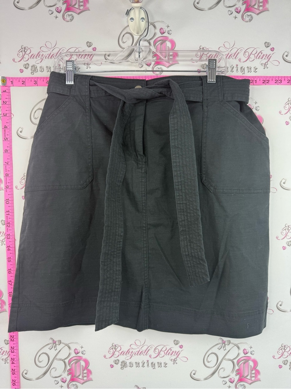 Kersh skirt tie up belt belted cargo Black Tie-Waist Casual Skirt